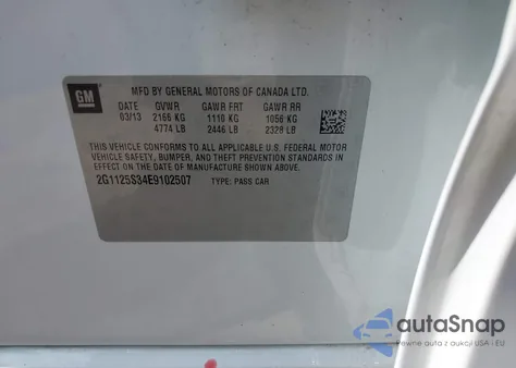 2014 Chevrolet Impala 2Lt из США, поврежденный, VIN 2G1125S34E9102507